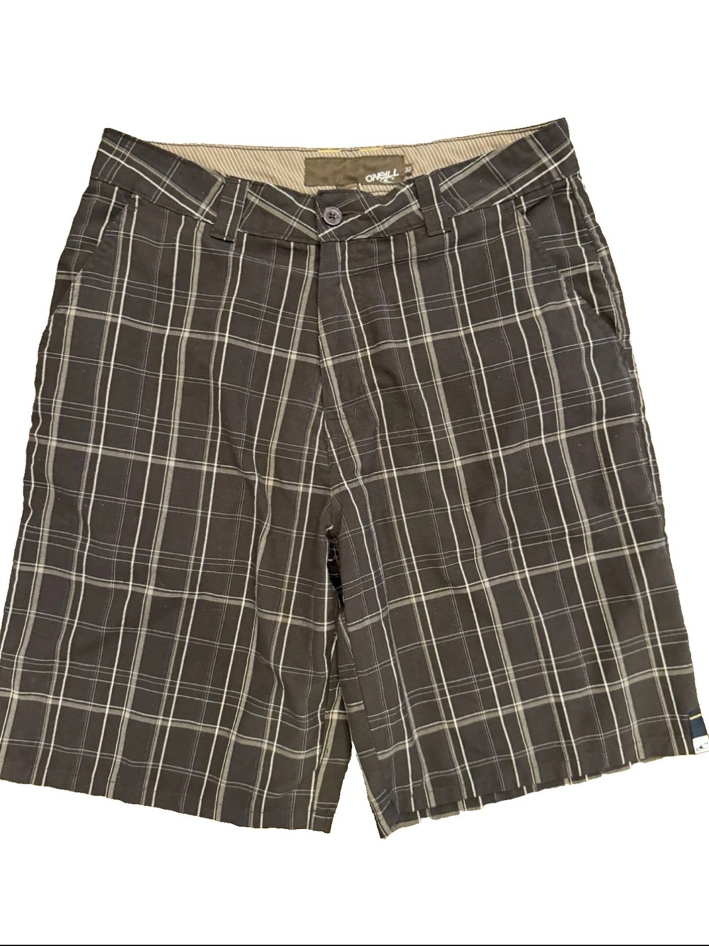 O’Neill Plaid Walk Shorts Brown Surf Skate Flat Front Mens 32